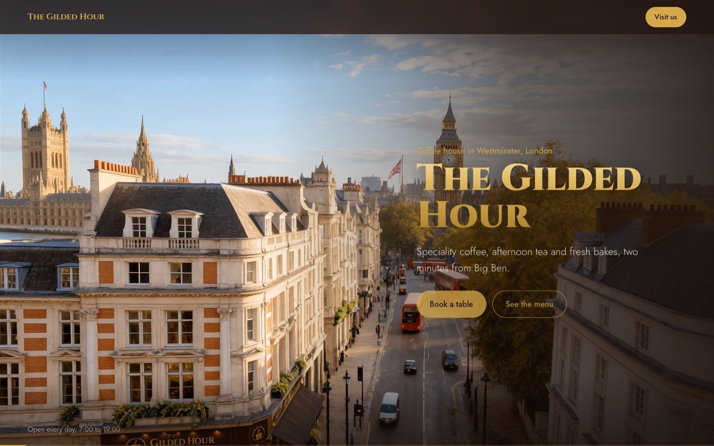 The Gilded Hour coffee house website in Westminster, London